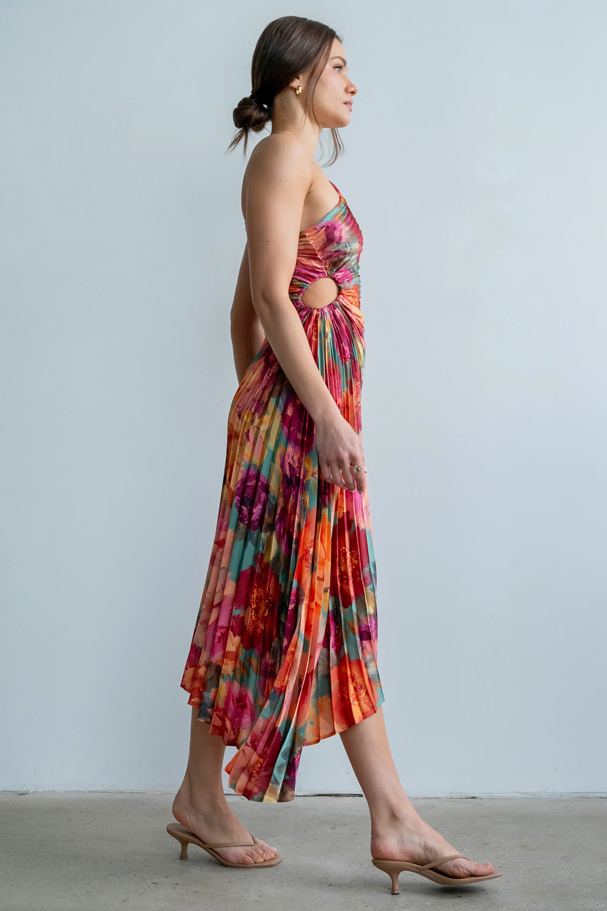Asymmetrical Pleated Maxi Dress in Multi