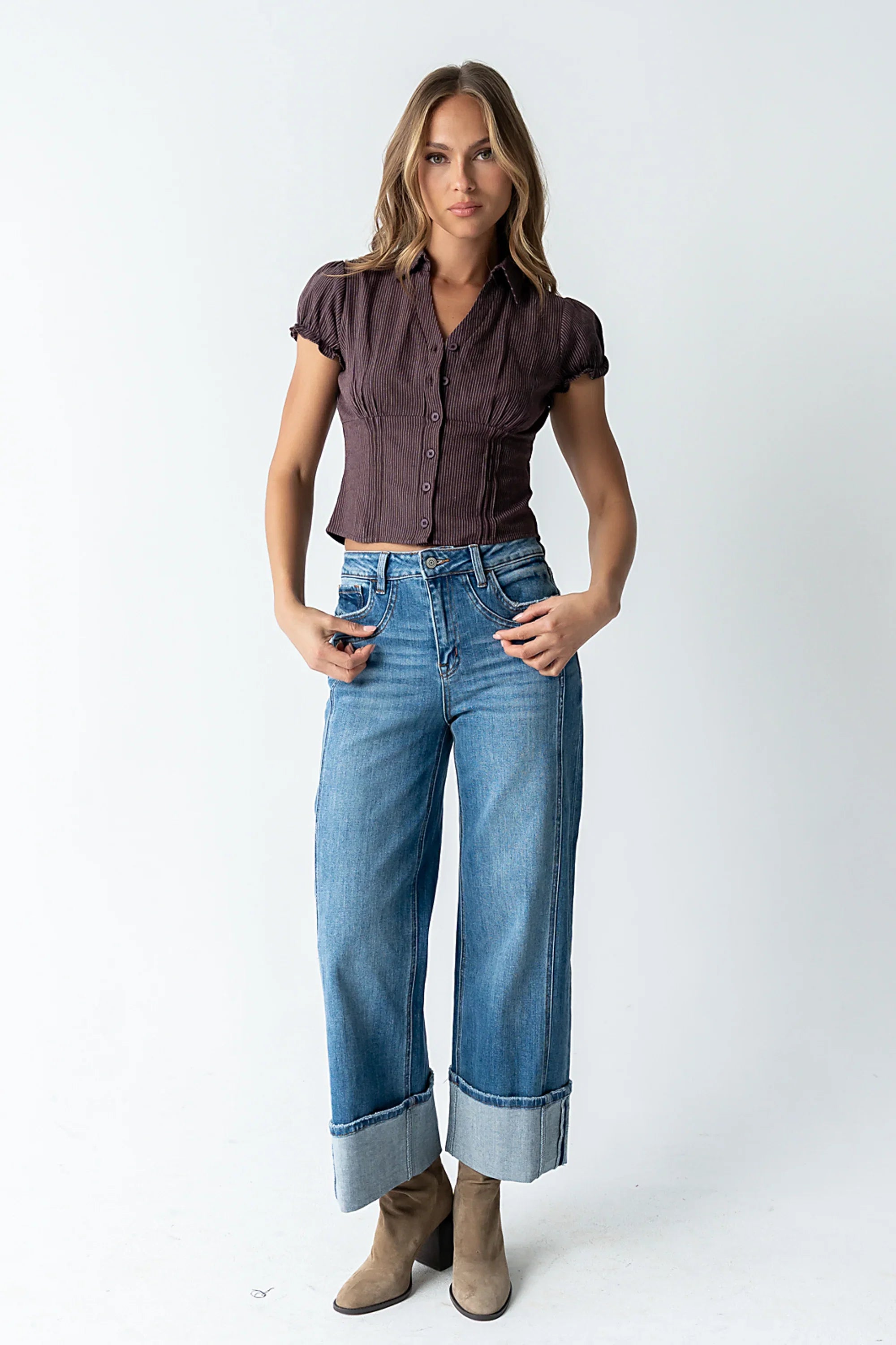 Lacie Striped Blouse in Dark Brown