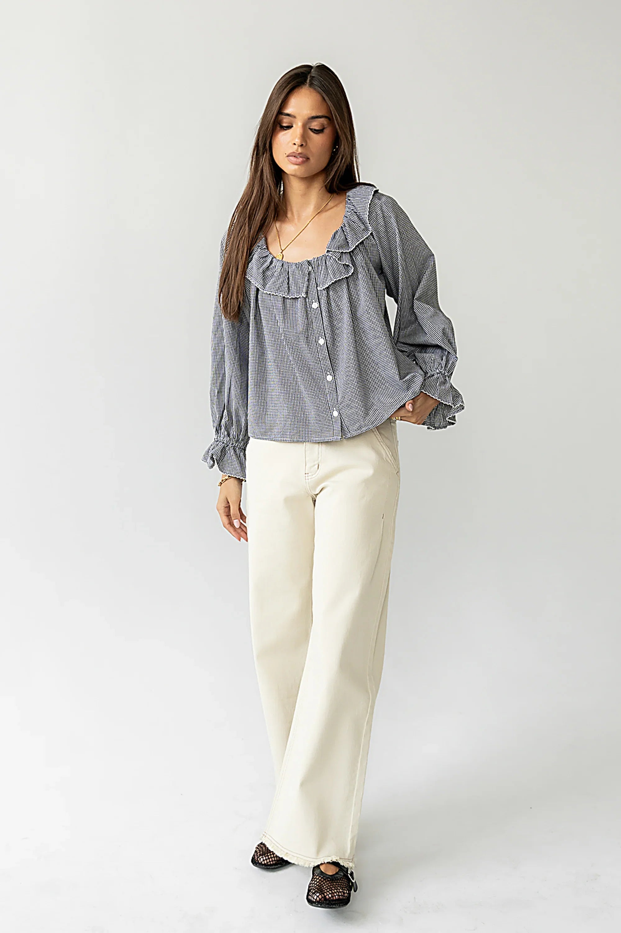 Ayla Gingham Blouse in Black