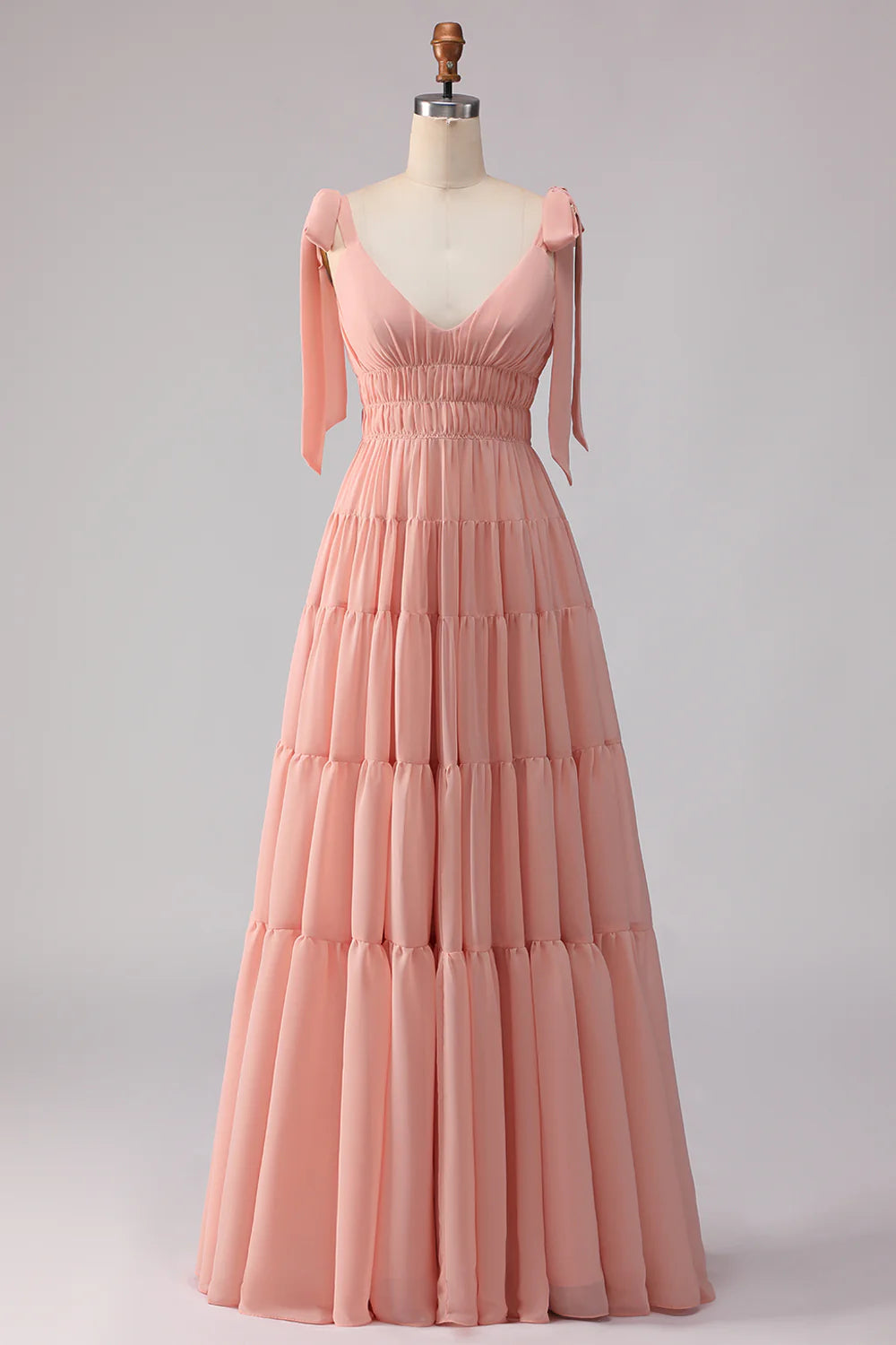 Blush A Line Chiffon Ruched V Neck Long Bridesmaid Dress