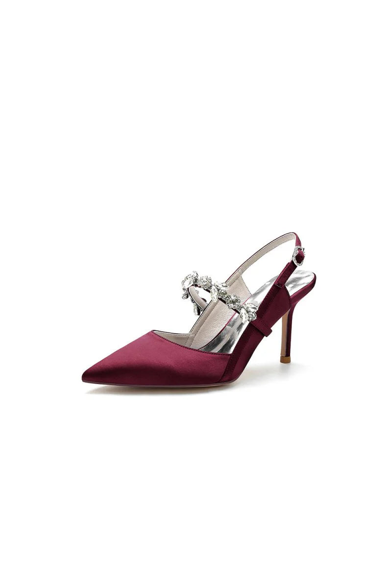 Pointed Toe Stiletto Heels with Rhinestone Strap