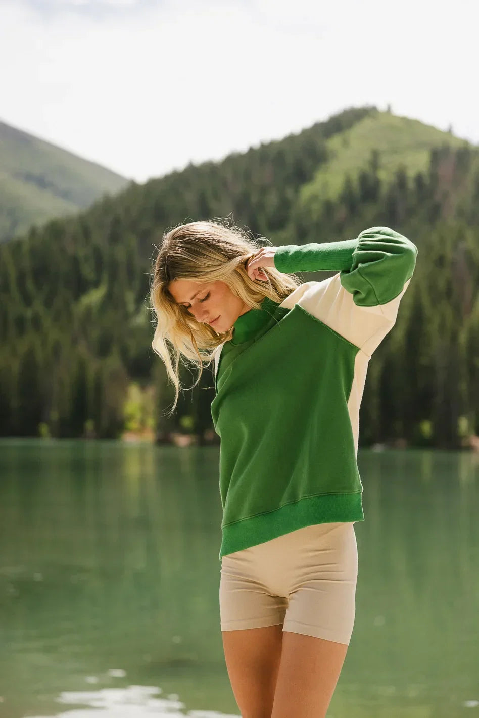 Drew Colorblock Sweatshirt in Green FINAL SALE