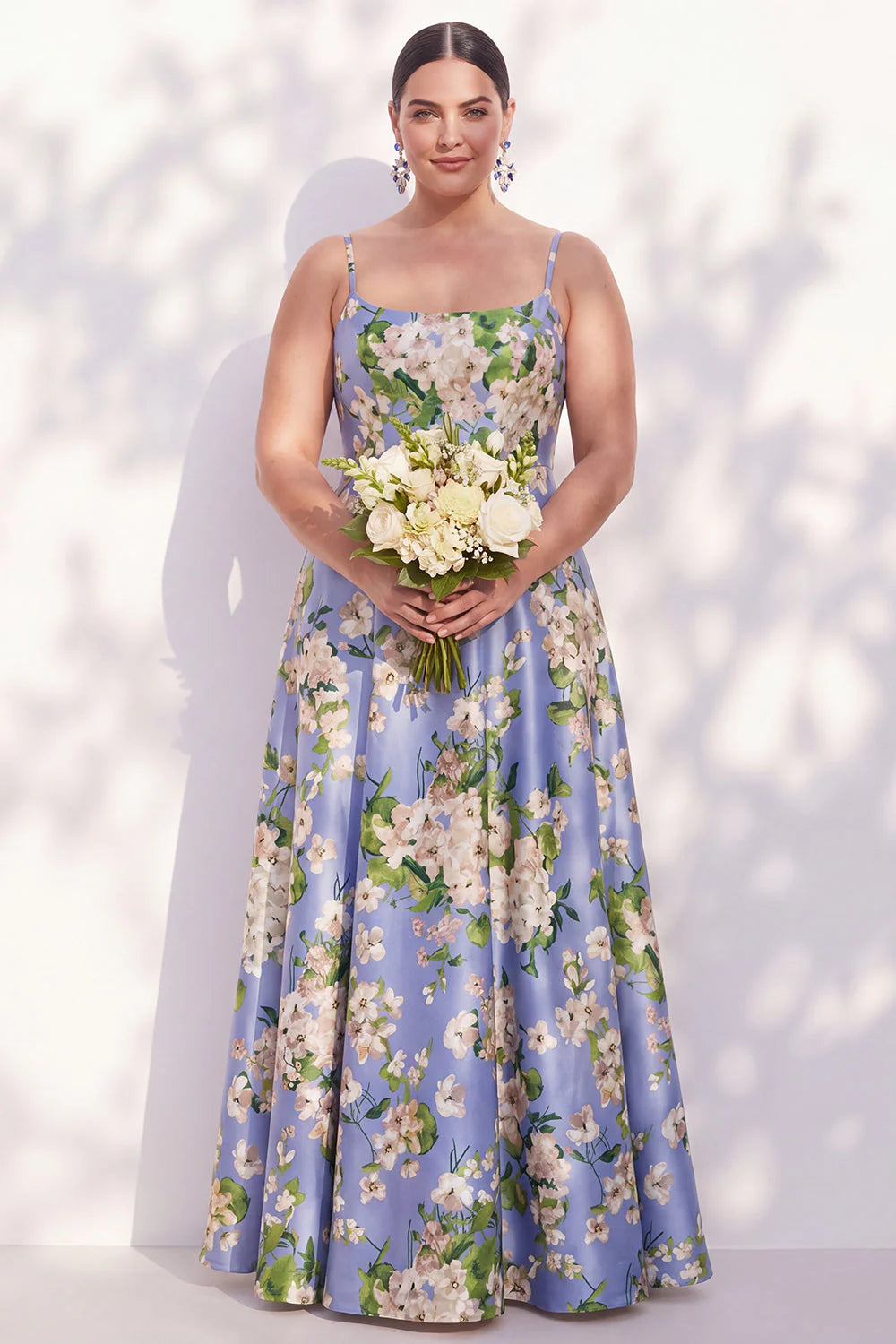 Floral Blue Spaghetti Straps A Line Bridesmaid Dress