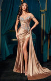 PATRICE GOWN ONE SHOULDER CRYSTAL CORSET SATIN GOWN