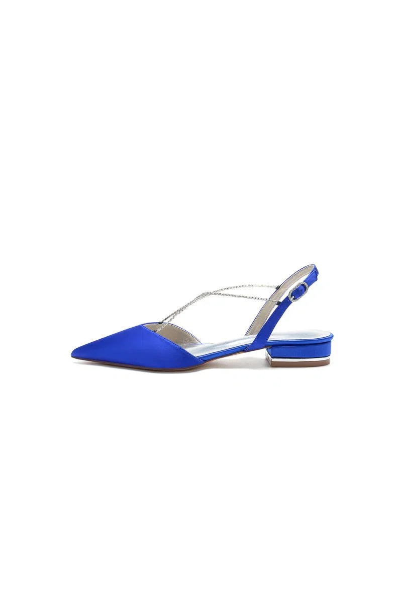 Satin Pointed Toe Beading Buckle Kitten Heels