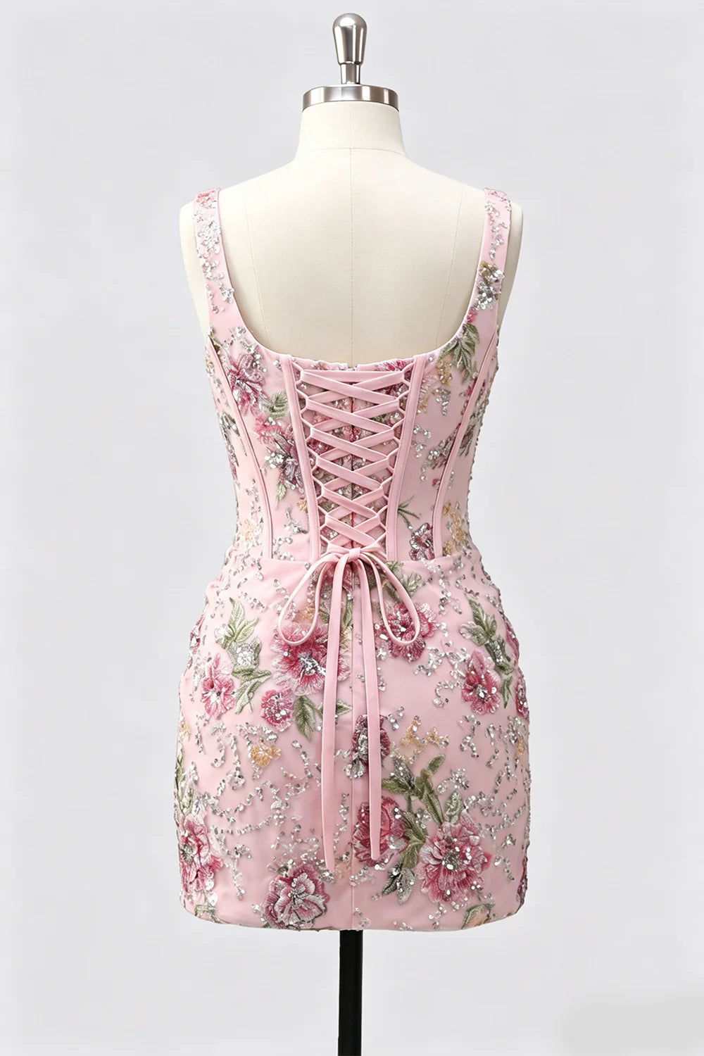 Black Corset Bodycon Sequin Floral Short Homecoming Dress