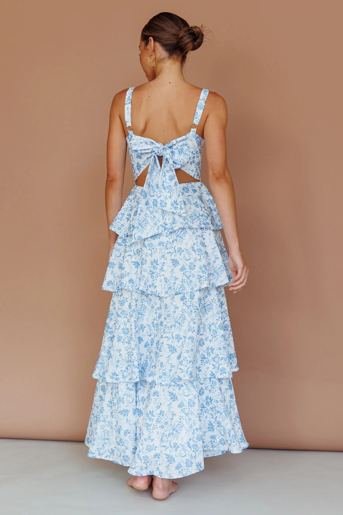 Molly Maxi Dress Blue Floral Tiered Dress with Bow