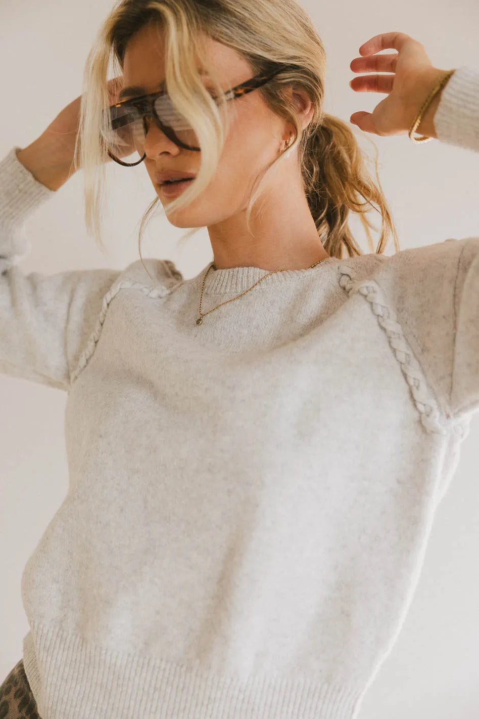 Leony Braided Sweater in Grey FINAL SALE