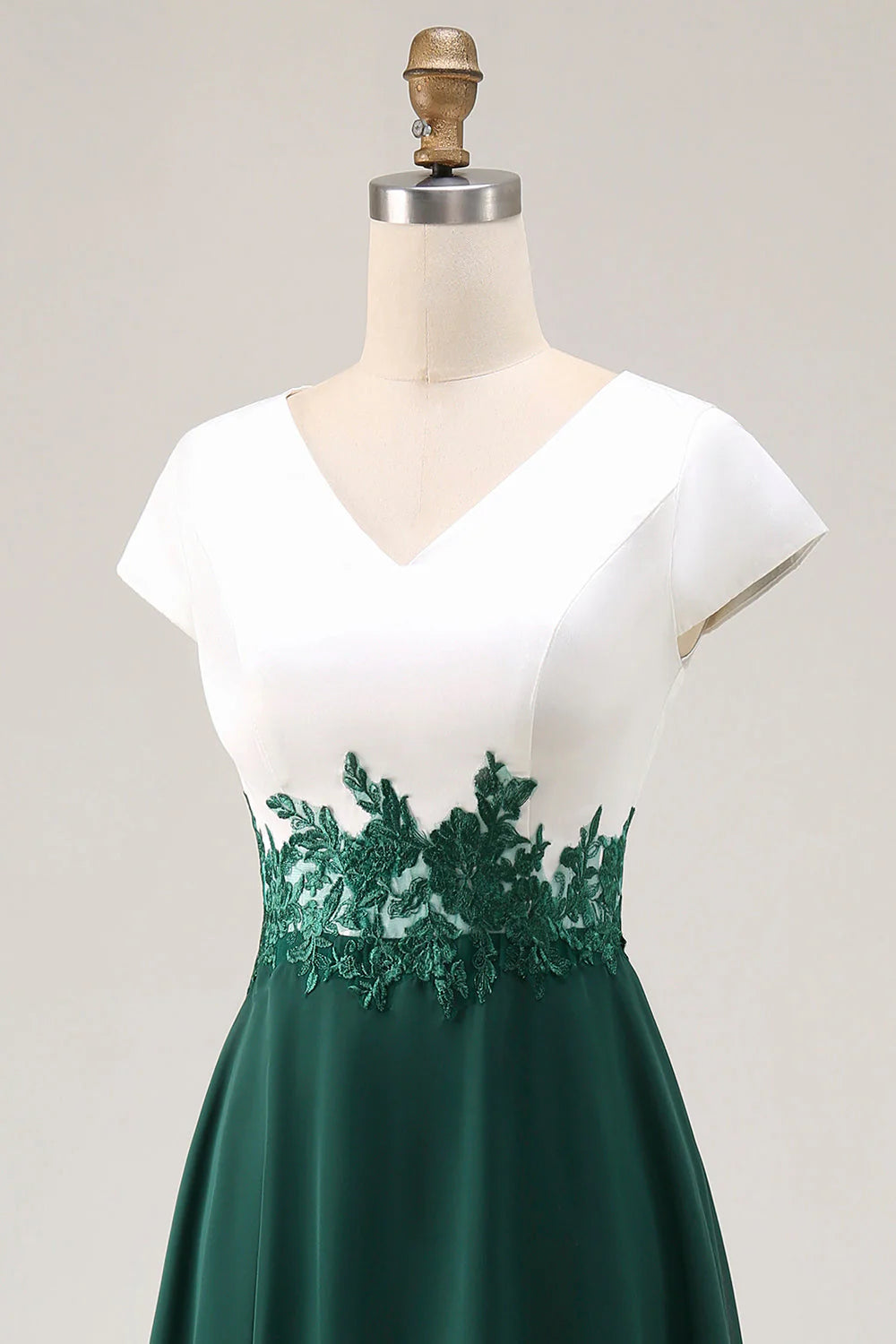White Green A Line V Neck Chiffon Mother Of The Bride Dress with Appliques