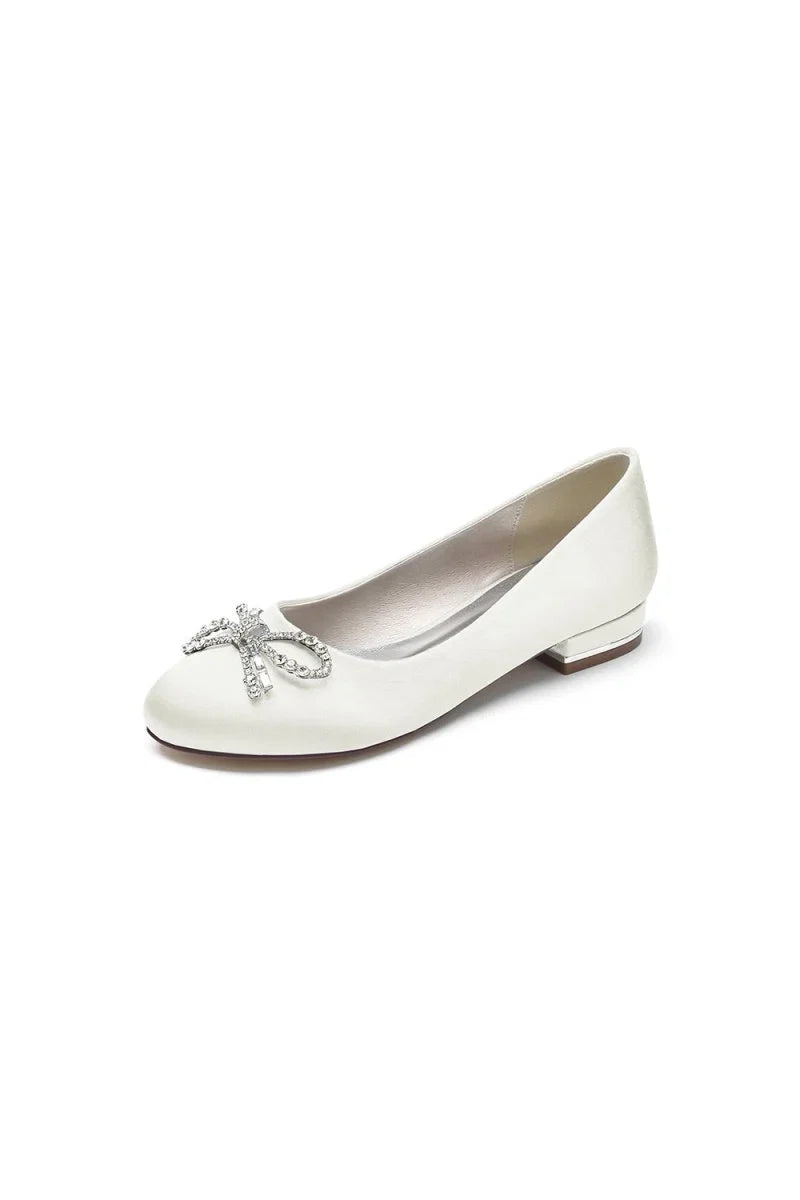 Crystal Bow Round Toe Flats
