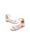 Elegant White Lace Open Toe Ankle strap Block Heels