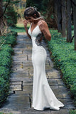 Long Spaghetti Straps Mermaid White Wedding Dress with Appliques