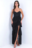 Vanna Lace Tiered Maxi Dress Black