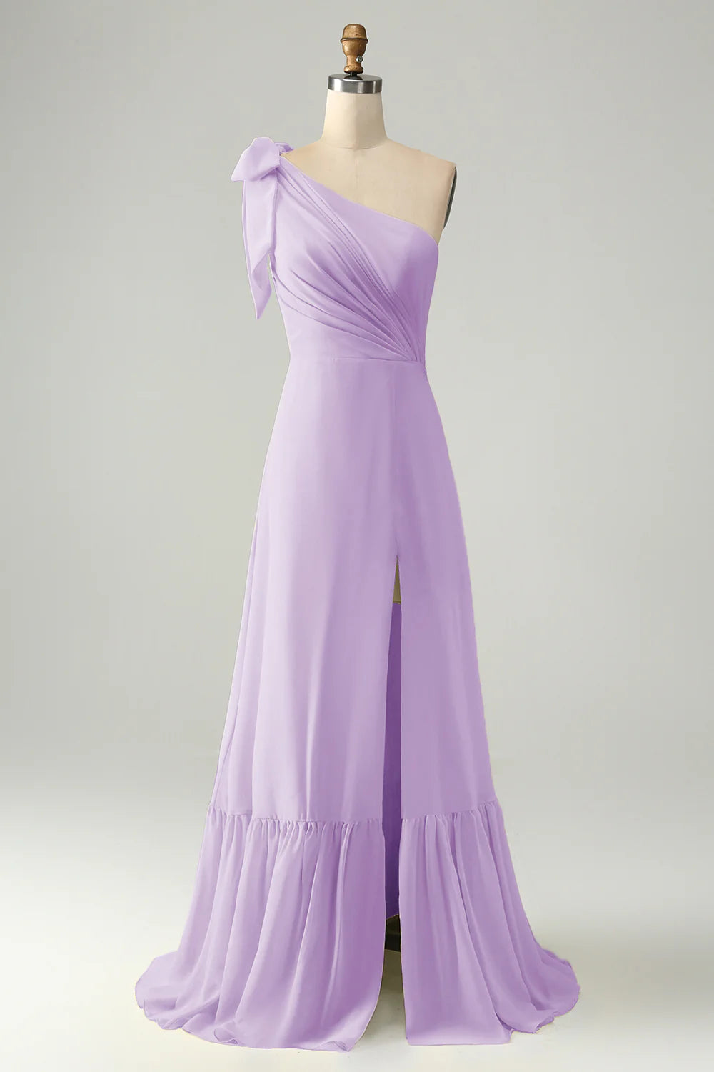 Yellow A Line One Shoulder Pleated Long Maxi Dress with Slit