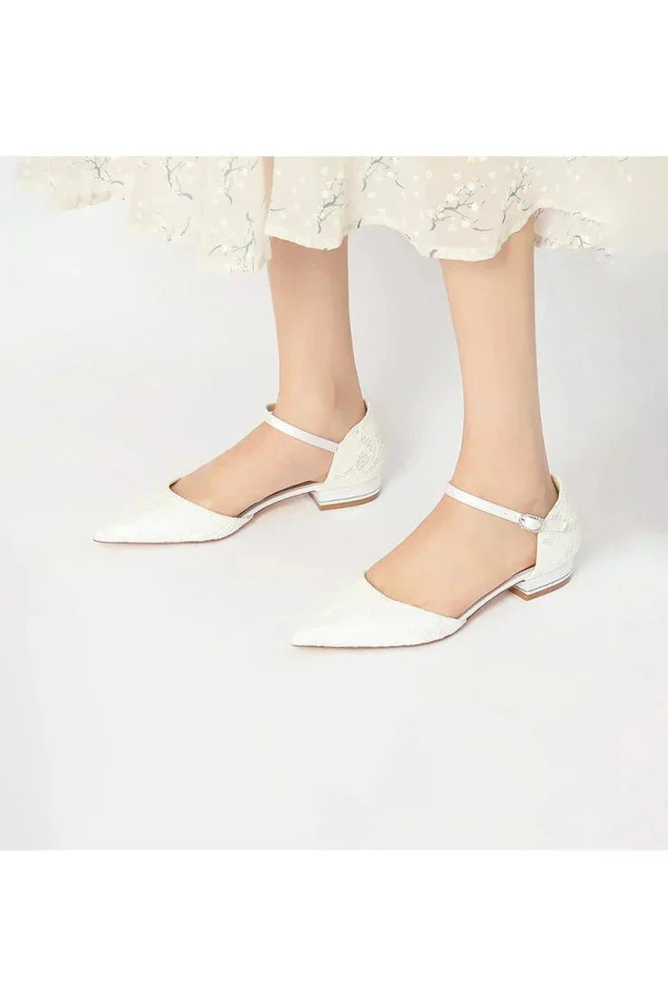 Lace One strap Buckle Pointed Toe Mules