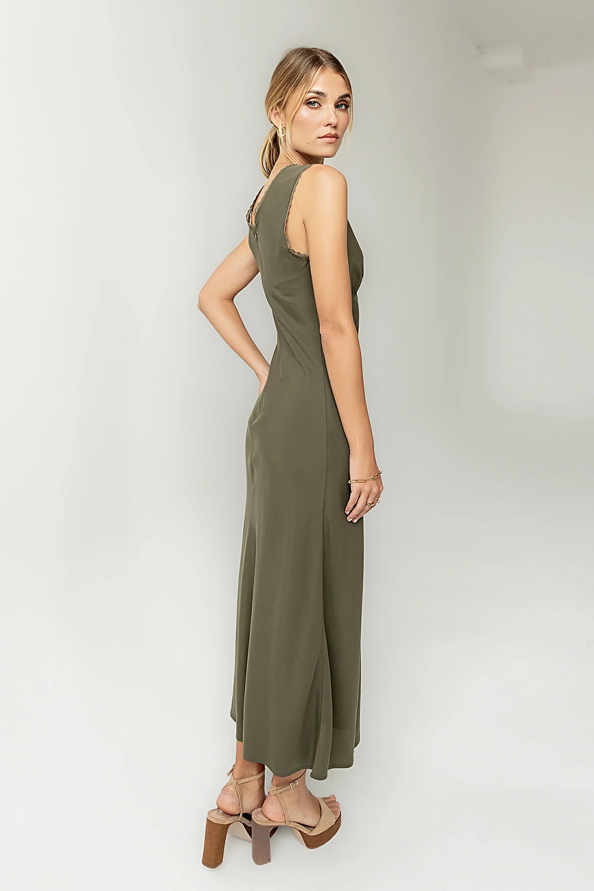 Hailey Lace Trim Maxi Dress in Olive FINAL SALE