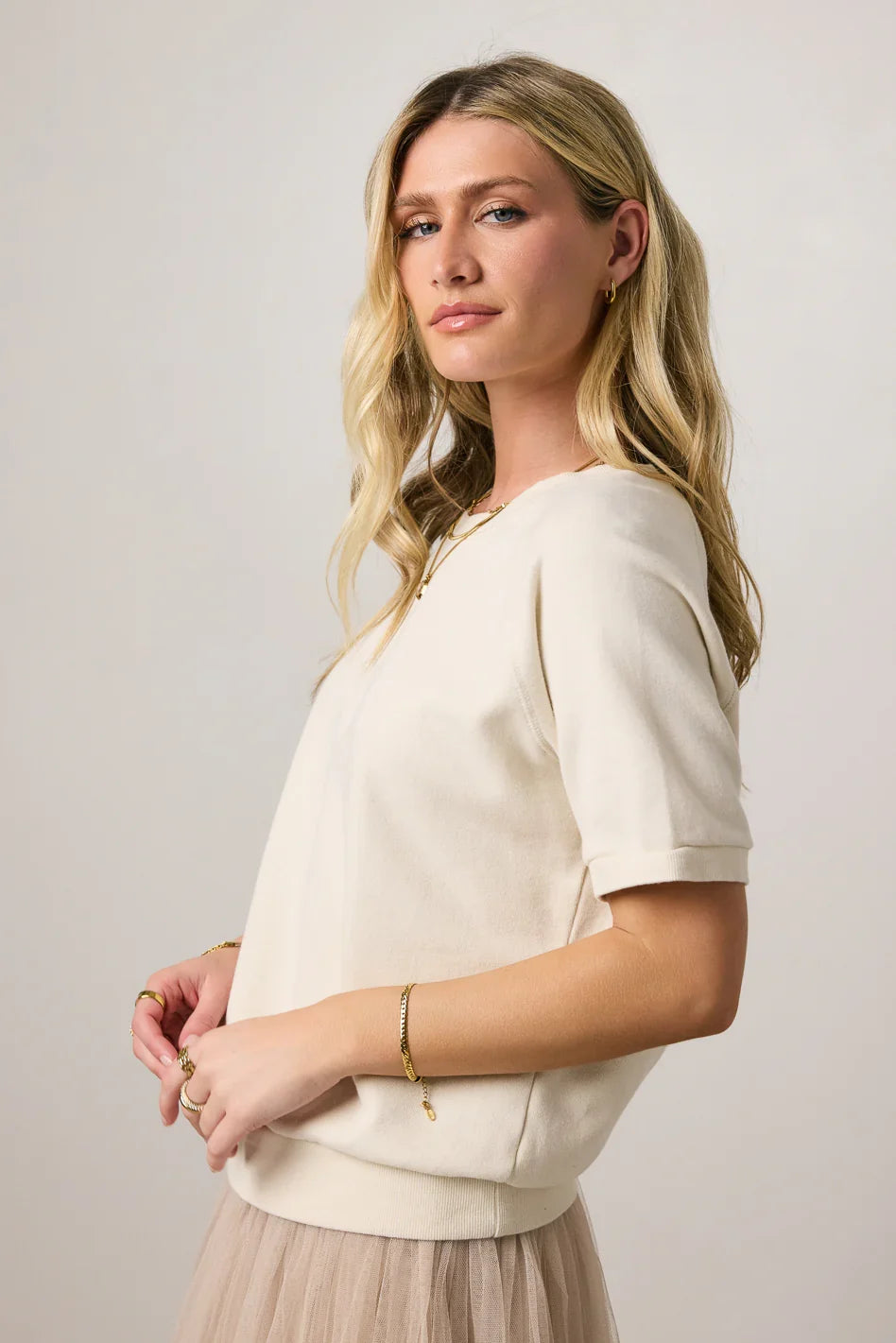 Pauly Short Sleeve Top in Cream
