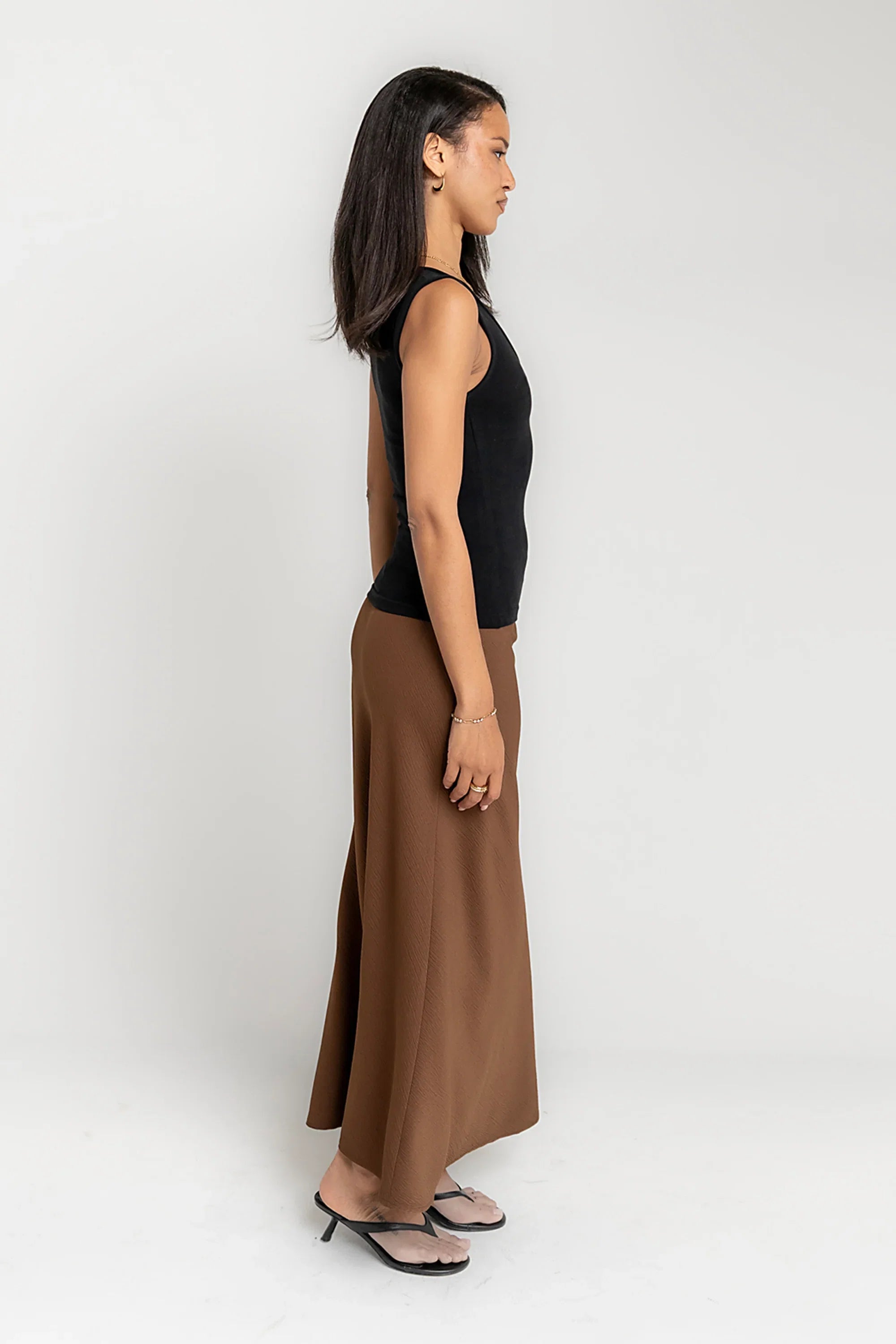 Ashlyn Textured Maxi Skirt in Brown
