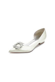 Satin Pointed Toe Kitten Heels With Rhinestone
