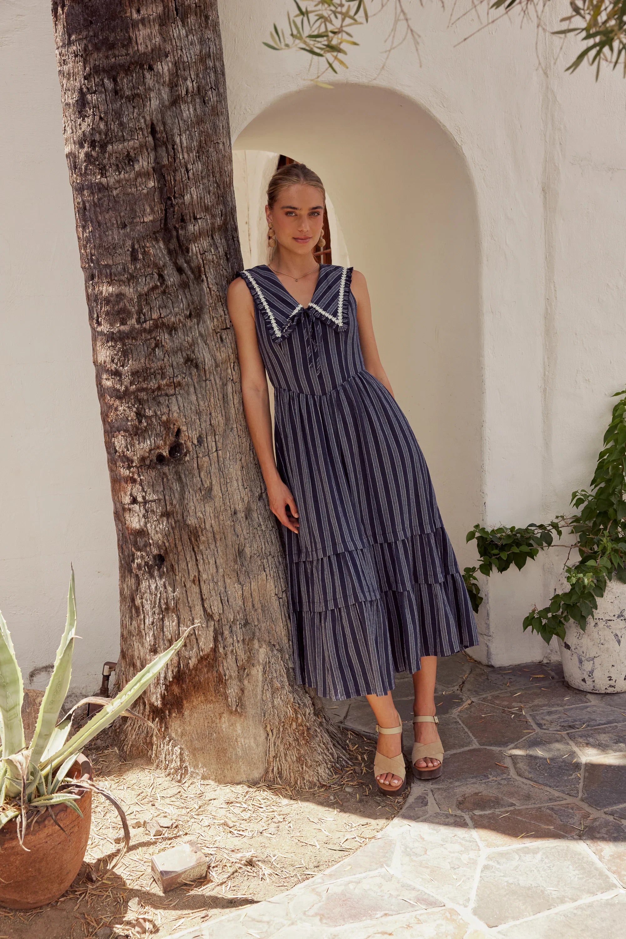 Miya Collared Midi Dress in Navy FINAL SALE