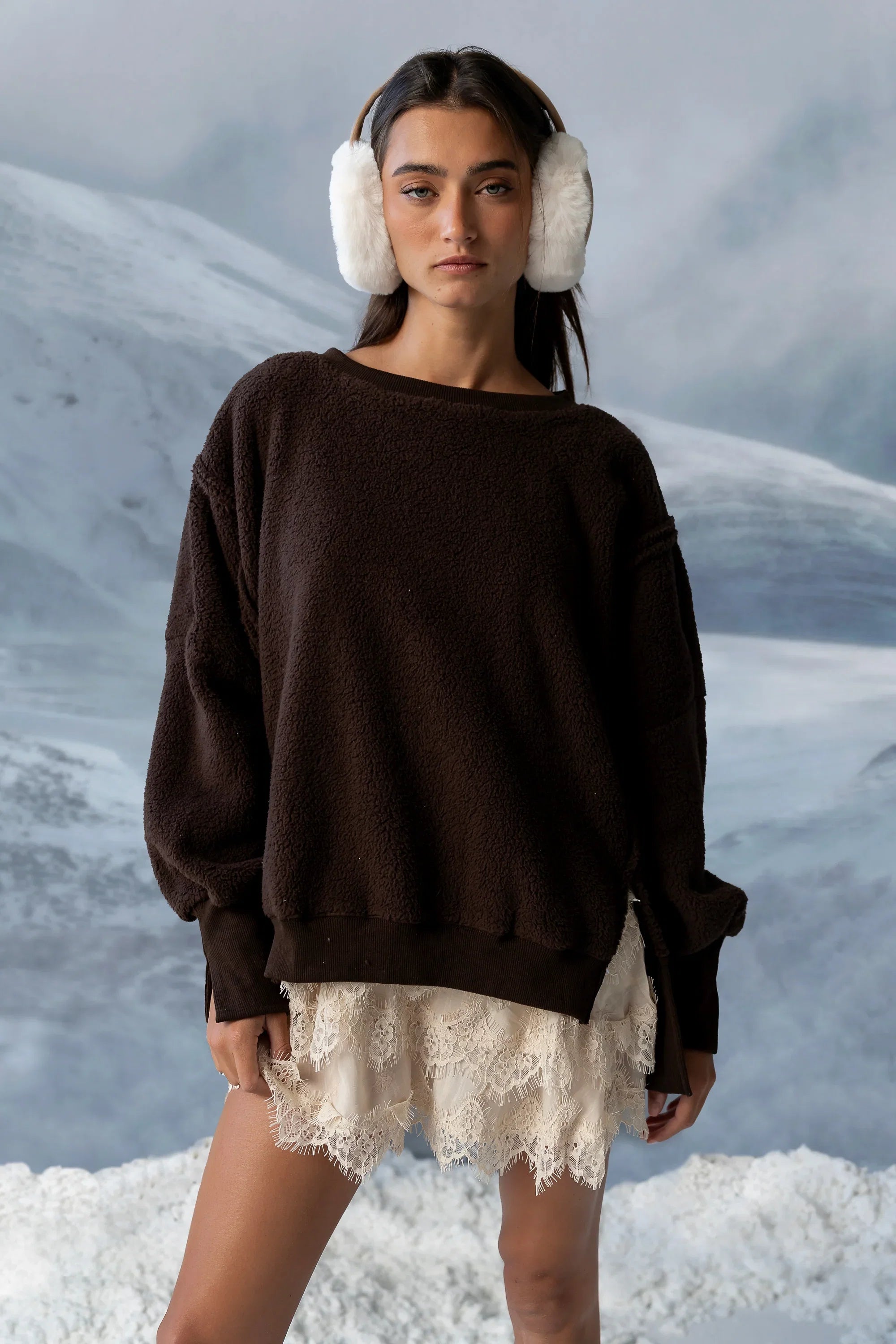 Moxie Oversized Sherpa Sweater in Brown FINAL SALE