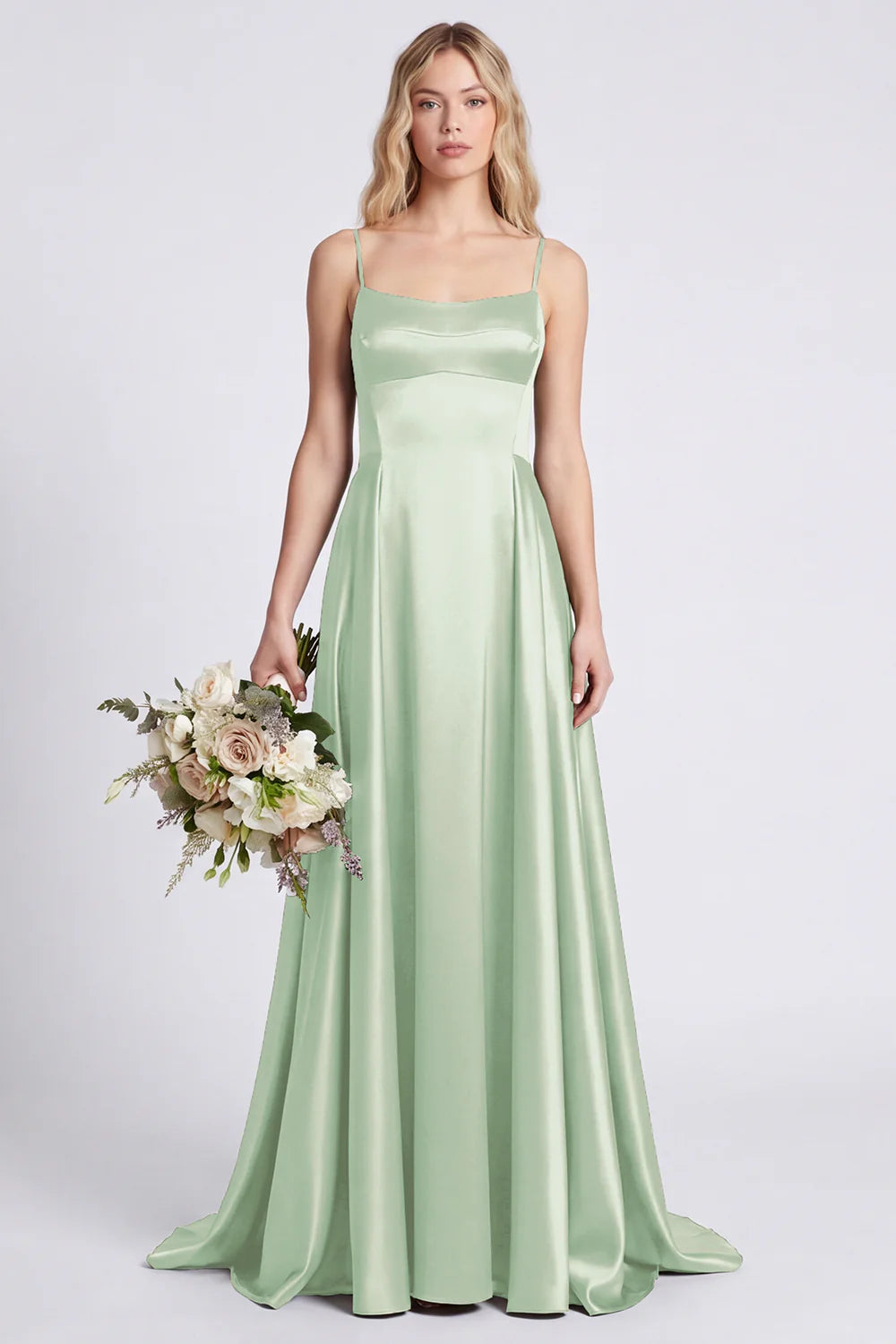 Olive A Line Spaghetti Straps Satin Bridesmaid Dress