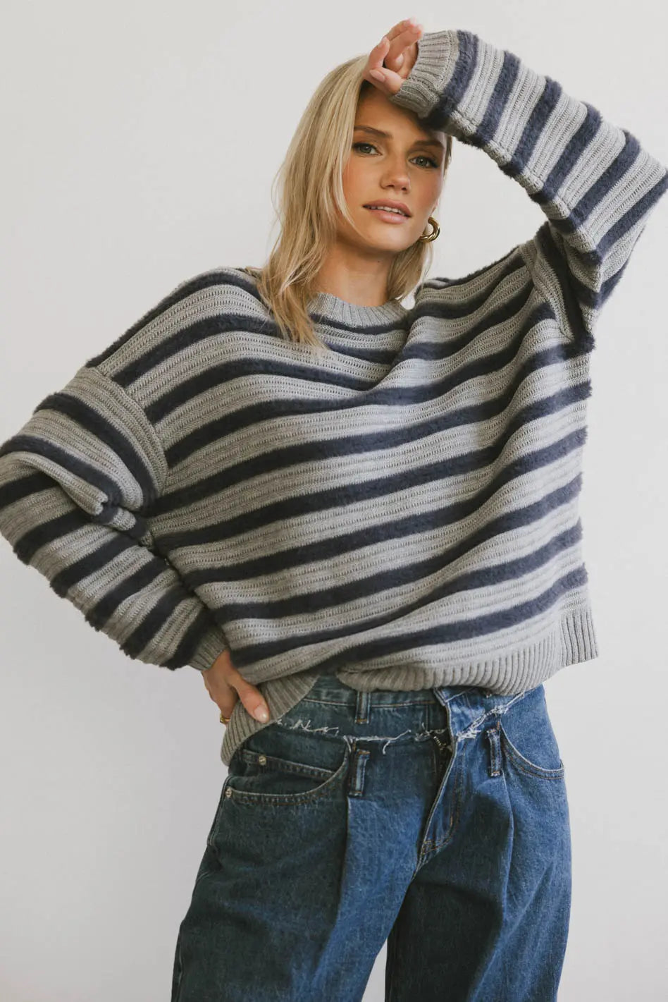 Azuline Striped Sweater in Grey FINAL SALE
