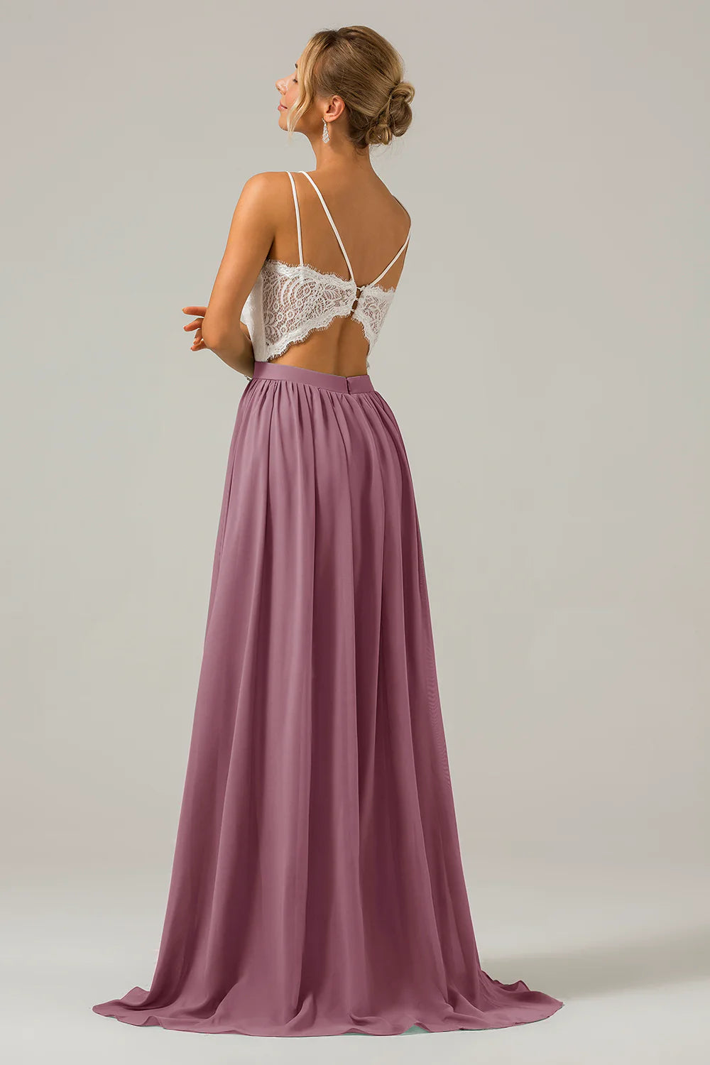 A Line Spaghetti Straps Pleated Long Bridesmaid Dress With Lace