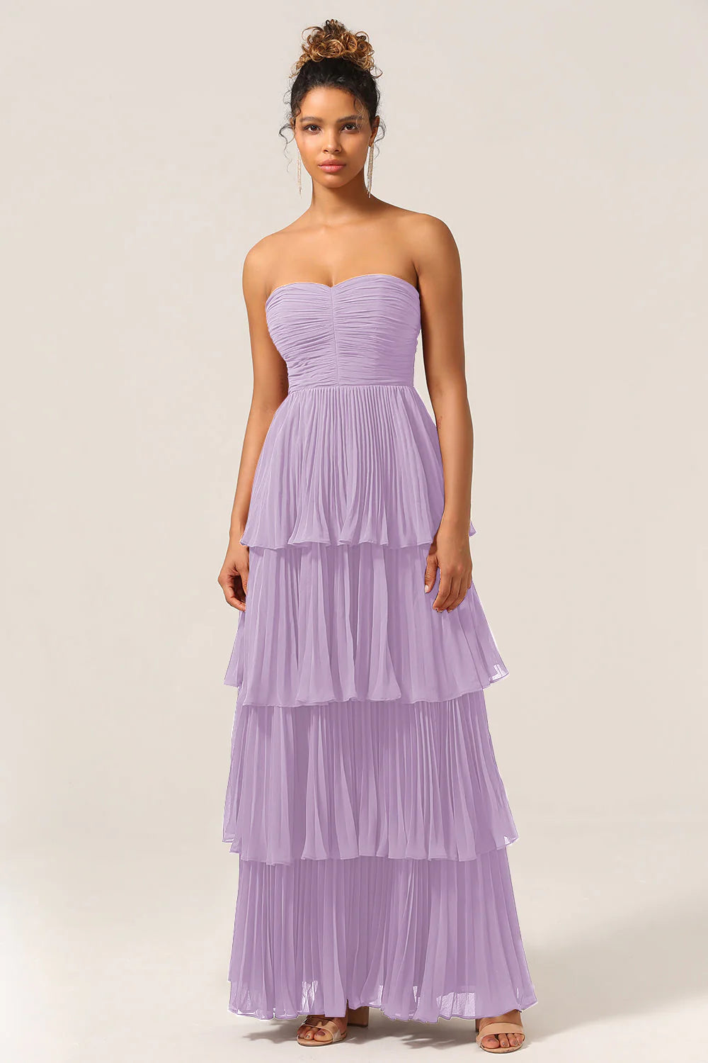 A Line Sweetheart Floor Length Tiered Chiffon Bridesmaid Dress