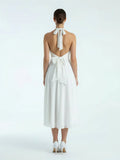 Vintage Tea Length Chiffon Wedding Dress With Halter Neck and Bow