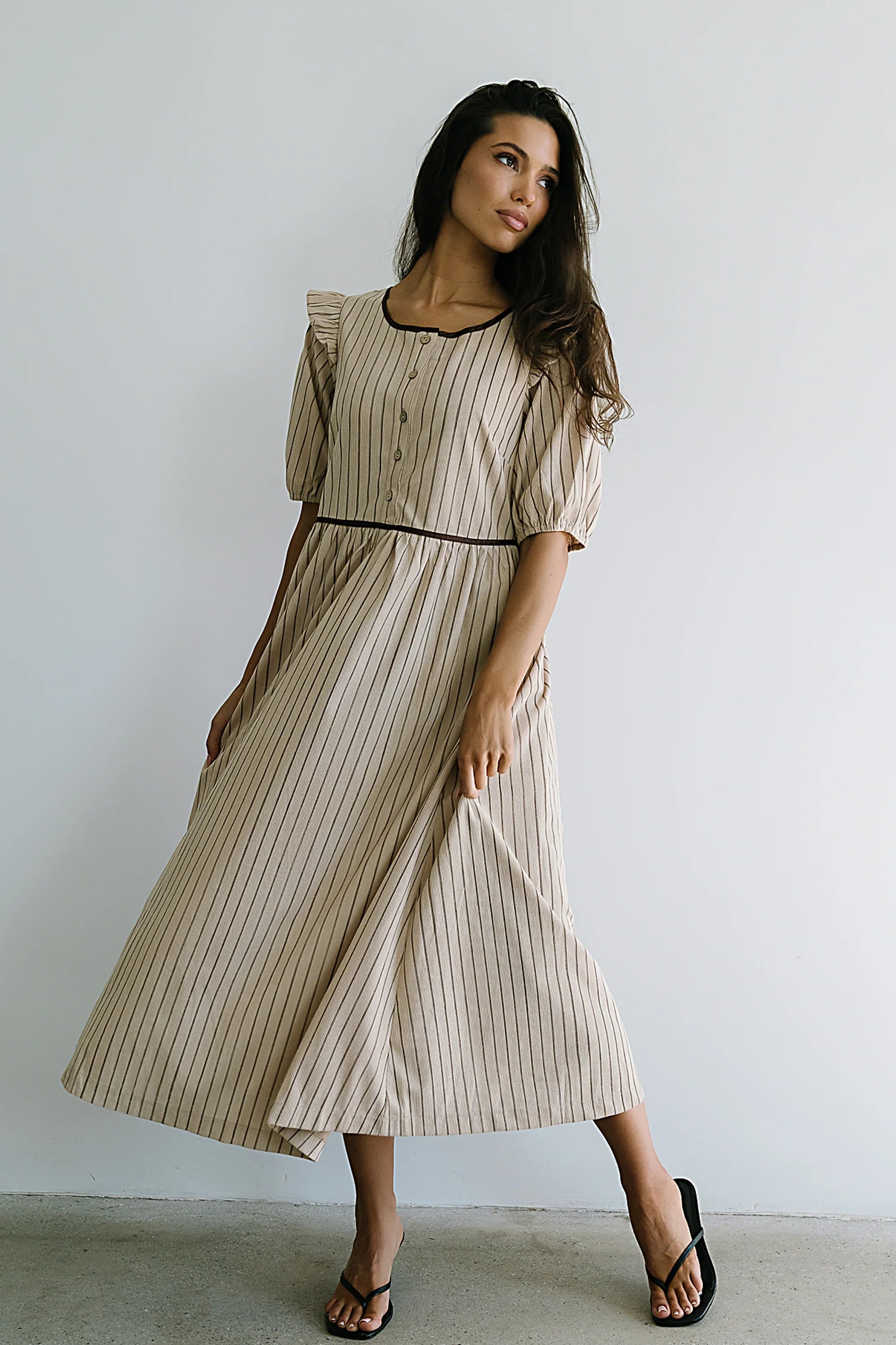 Berlin Corduroy Baby Doll Midi Dress in Taupe FINAL SALE