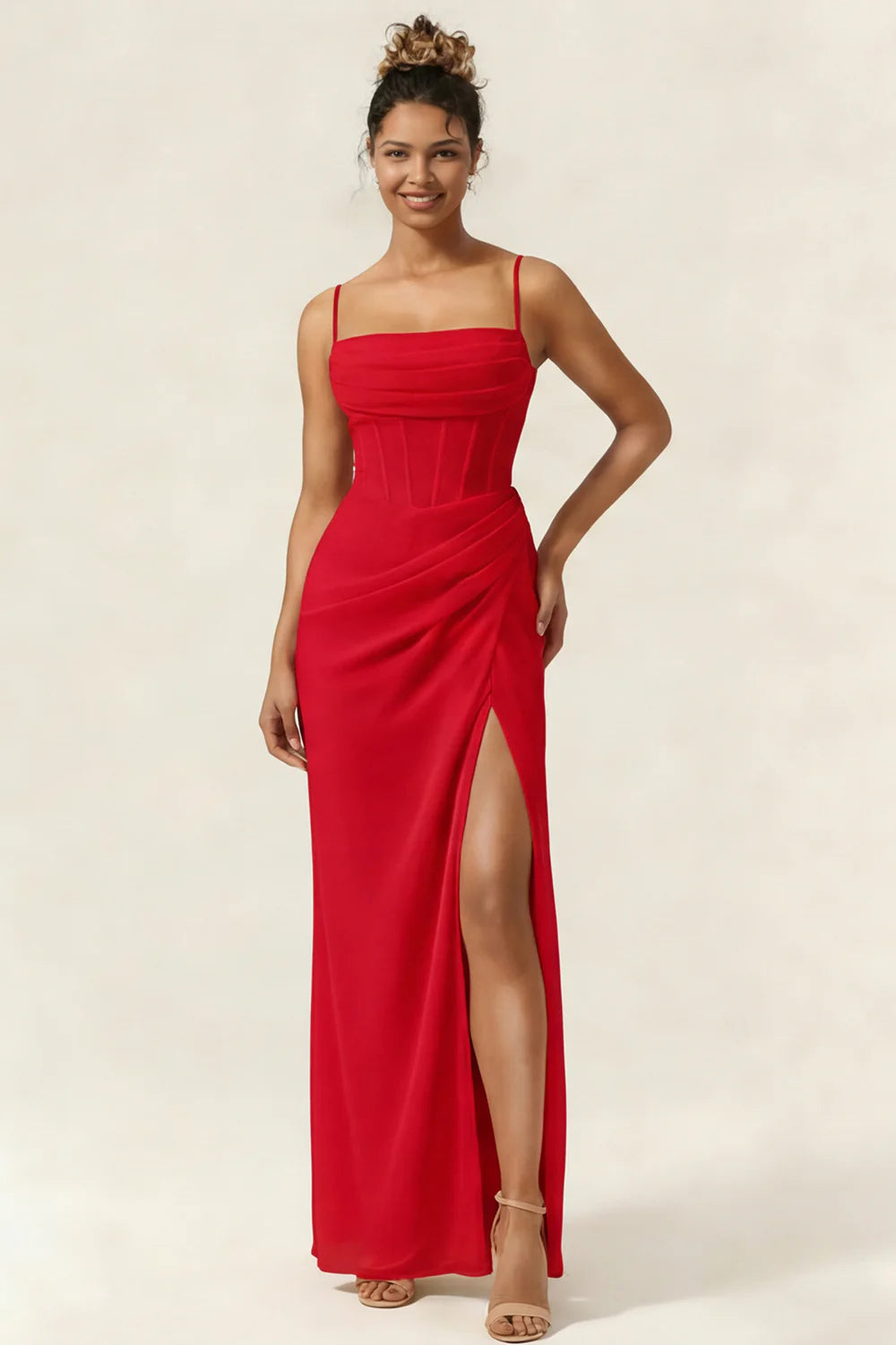 Green Flower Mermaid Corset Chiffon Long Bridesmaid Dress with Slit