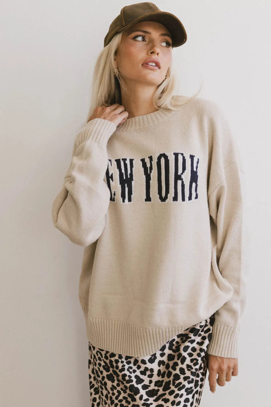 New York Crew Neck Sweater in Cream FINAL SALE