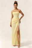 Daffodil Sheath Corset Chiffon Long Bridesmaid Dress with Slit