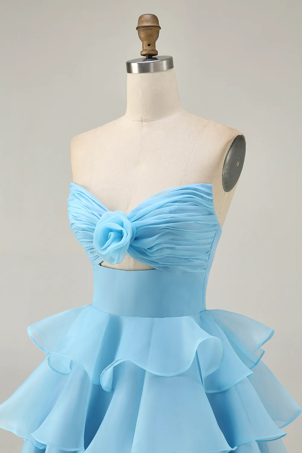 Cute A Line Tiered Strapless Cut Out Blue Short Homecoming Dress