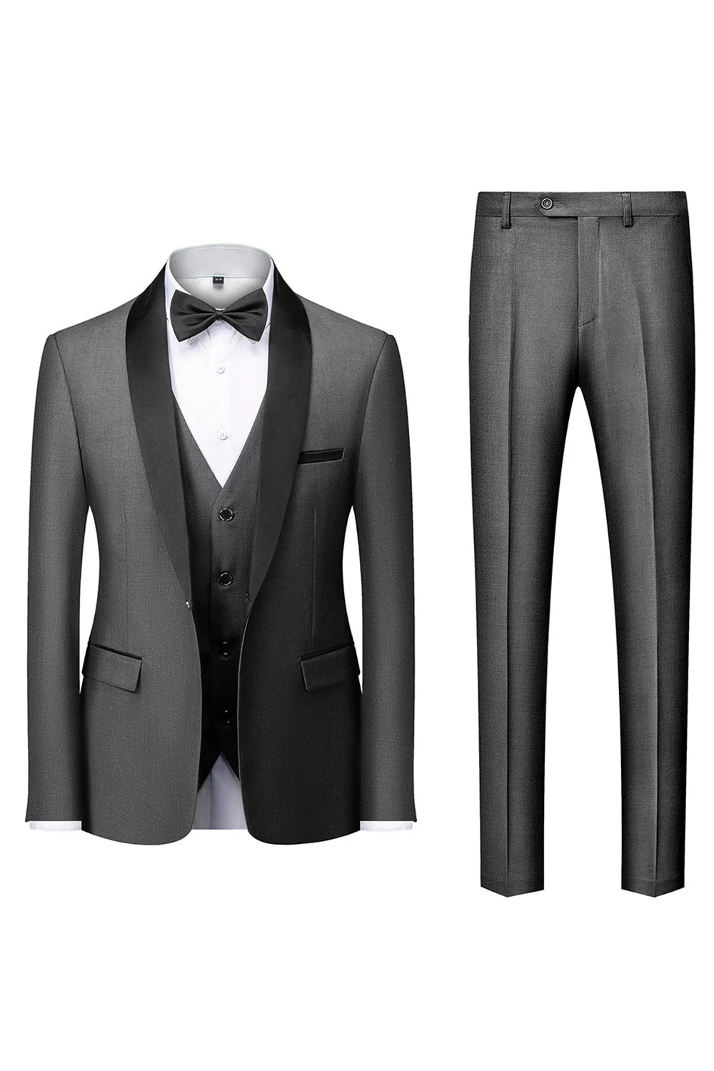 Mens Dark Green Shawl Lapel 3 Pieces Slim Fit Wedding Suits