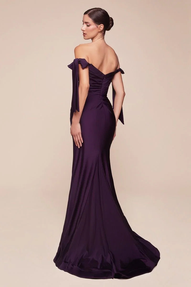 Amber Gown Off Shoulder Stretch Spandex Satin Dress With Ties