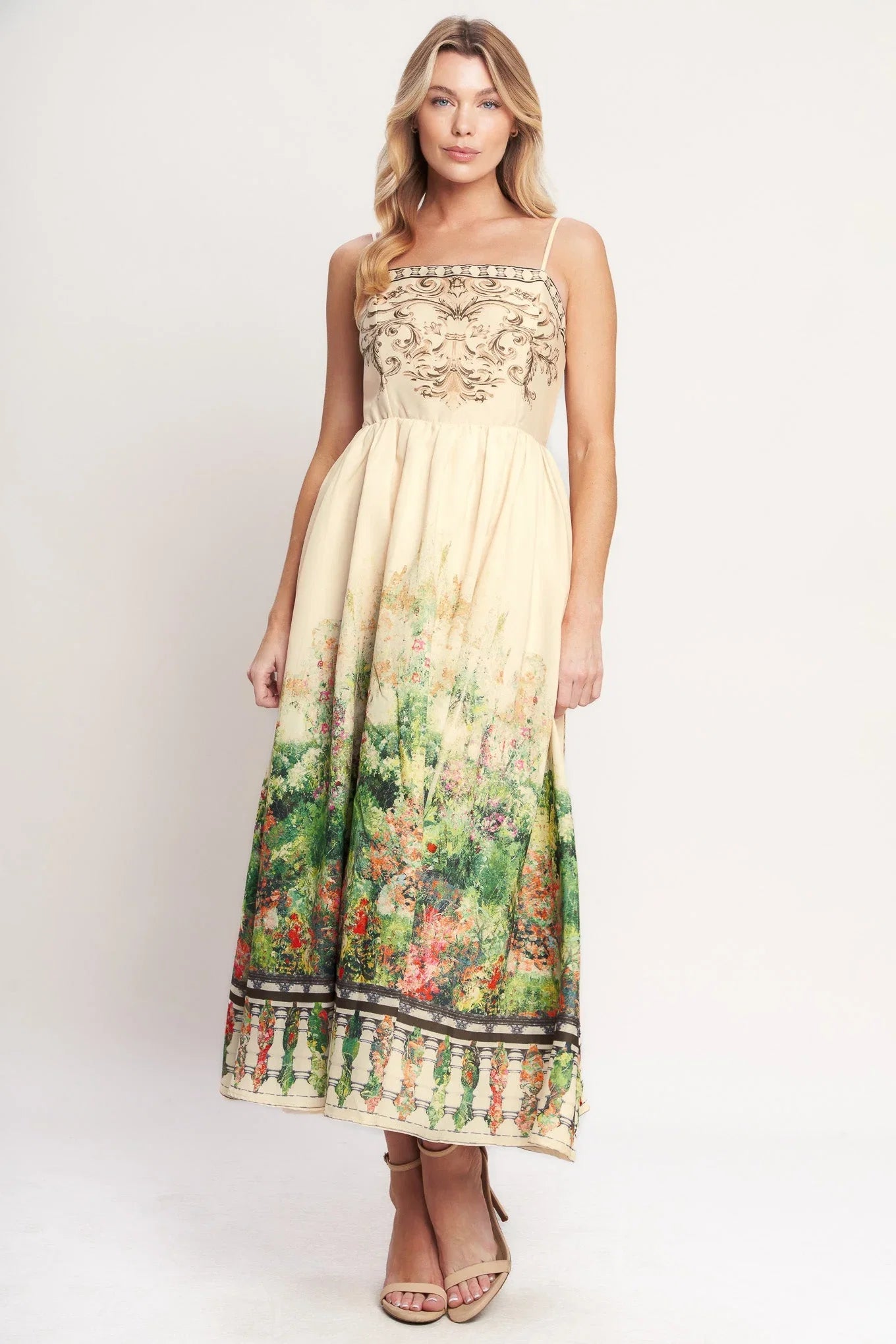 HEIRLOOM BORDER PRINTED MIDI DRESS