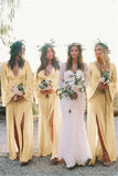 Boho A Line Deep V Neck Long Sleeves Light Bridesmaid Dresses