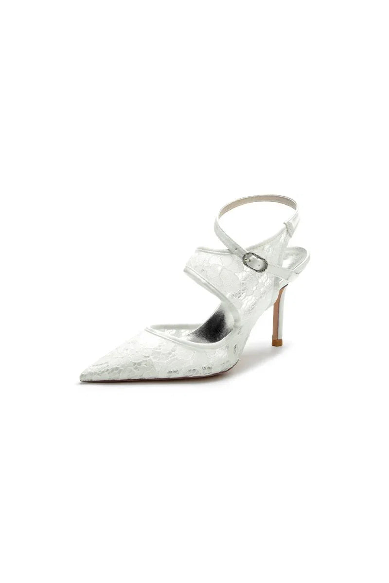 White Bridal Heels with Lace Appliques