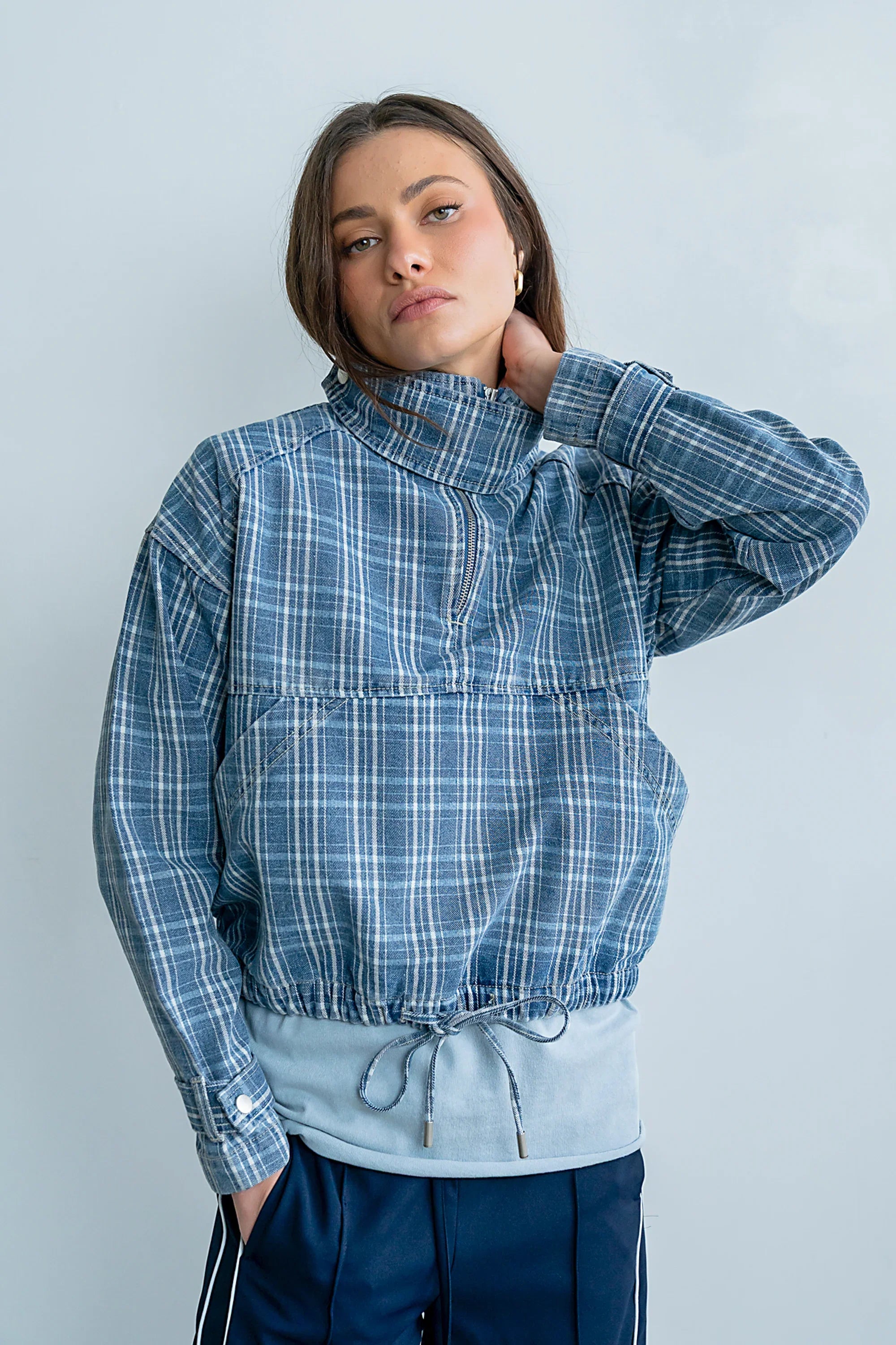 Regina Denim Jacket in Plaid Denim