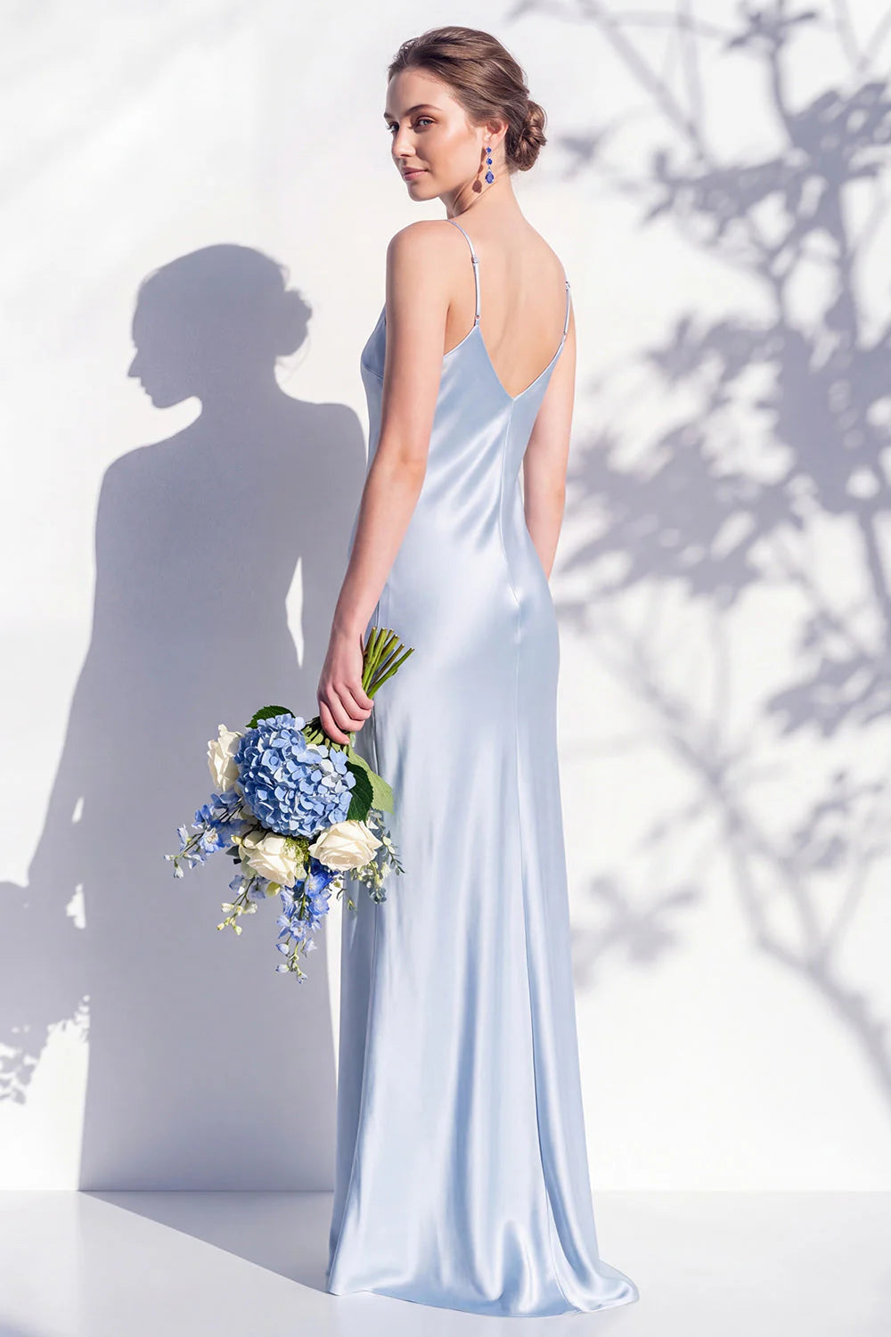 Satin Spaghetti Straps Sheath Sage Bridesmaid Dress