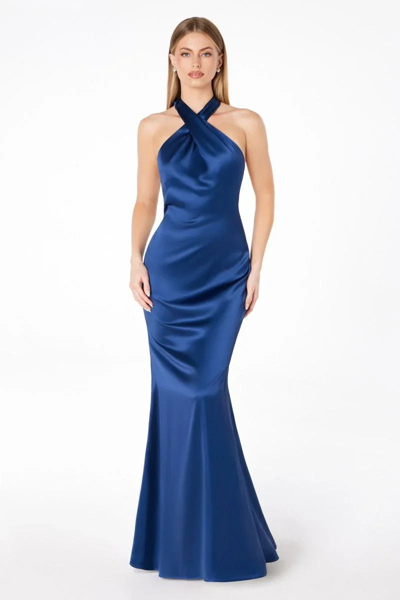 Piper Maxi Dress Fitted Satin Halter Dress