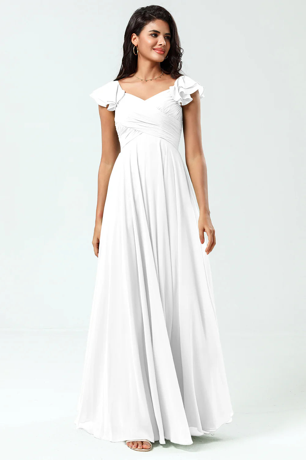 Lace Up Back Cross A Line Chiffon Bridesmaid Dress with Ruffles