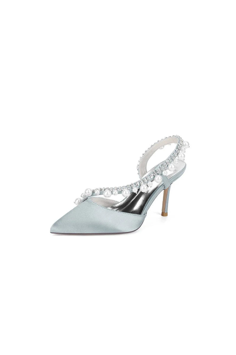 Royal Blue High Heels with Pearl and Crystal Embellishments Description