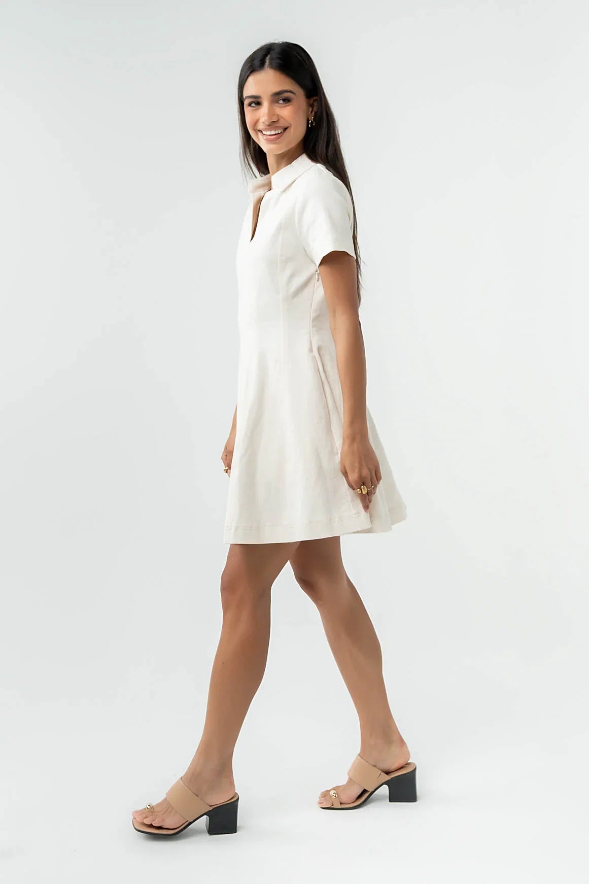 Carlie Denim Mini Dress in Cream