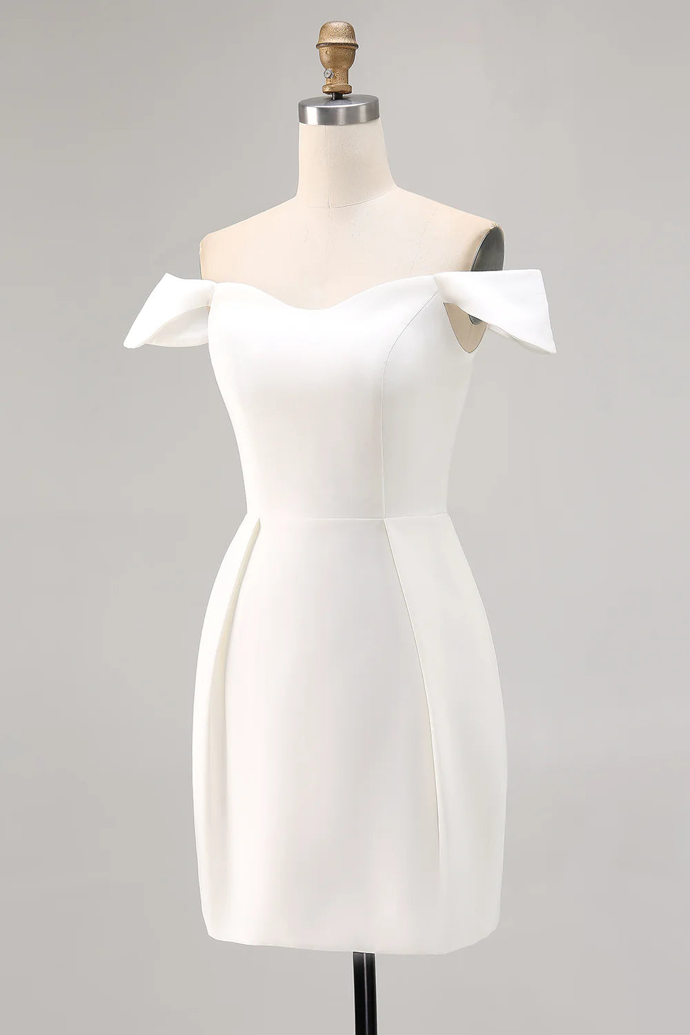 White Bodycon Off The Shoulder Satin Short Graduation Dress