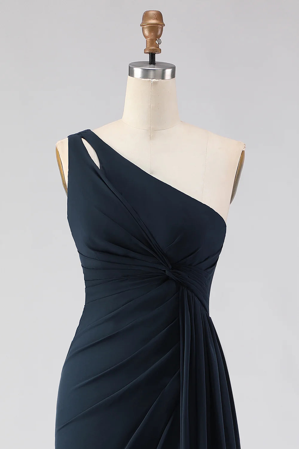 Sage Green One Shoulder A Line Chiffon Long Bridesmaid Dress with Slit