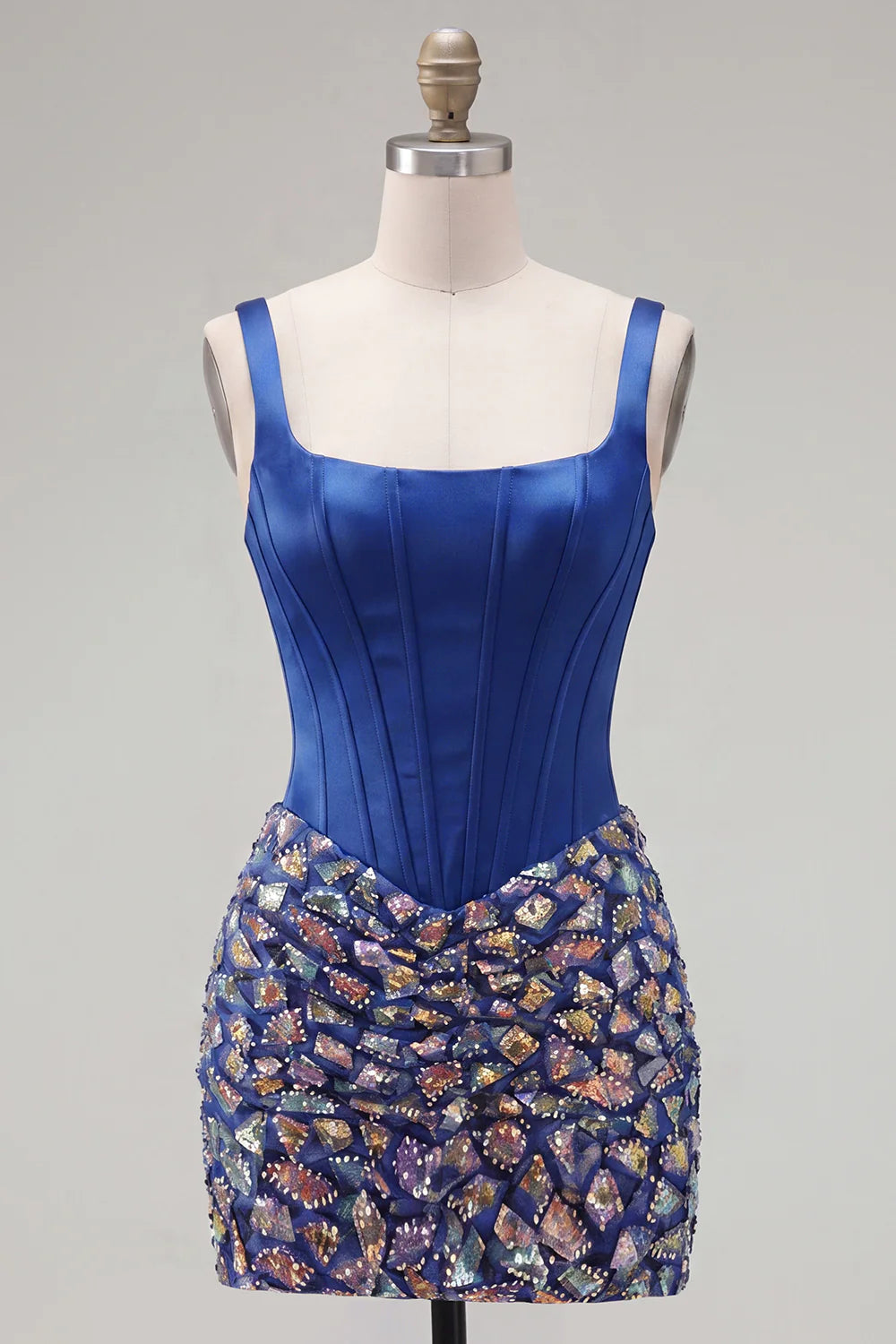 Corset Bodycon Mirrored Dark Blue Homecoming Dress
