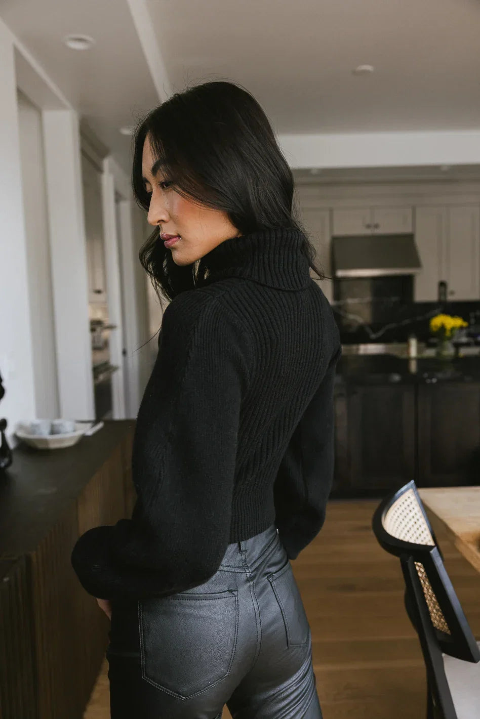 Cut Out Turtleneck Sweater in Black FINAL SALE